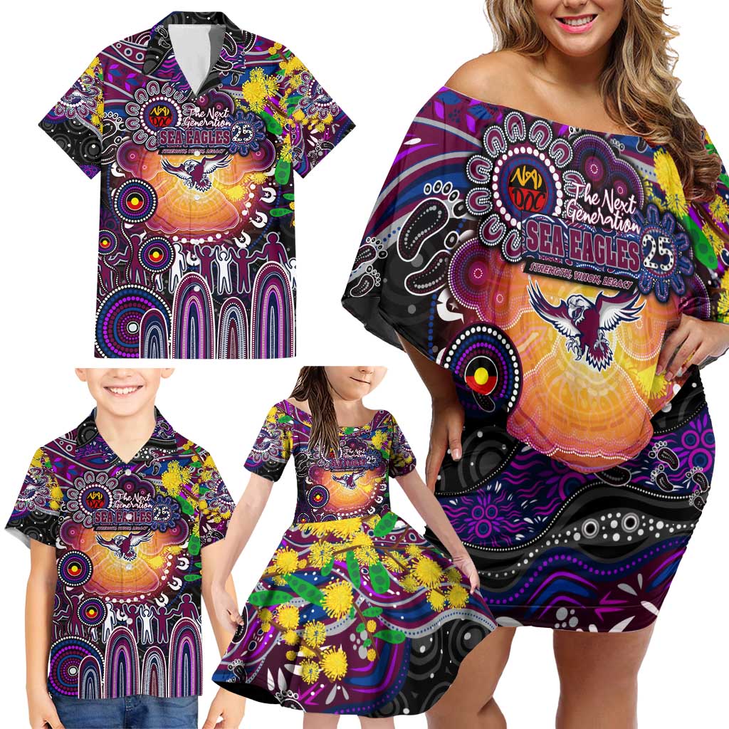 Personalised NAIDOC Week 2025 Sea Eagles Rugby Family Matching Off Shoulder Short Dress and Hawaiian Shirt Aboriginal Dot Painting