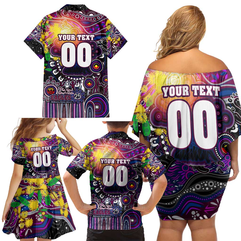 Personalised NAIDOC Week 2025 Sea Eagles Rugby Family Matching Off Shoulder Short Dress and Hawaiian Shirt Aboriginal Dot Painting