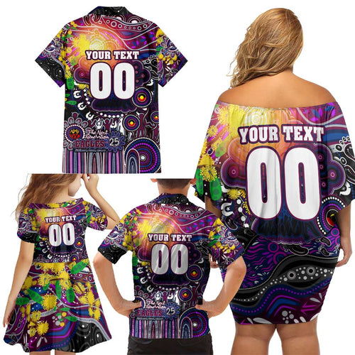 Personalised NAIDOC Week 2025 Sea Eagles Rugby Family Matching Off Shoulder Short Dress and Hawaiian Shirt Aboriginal Dot Painting