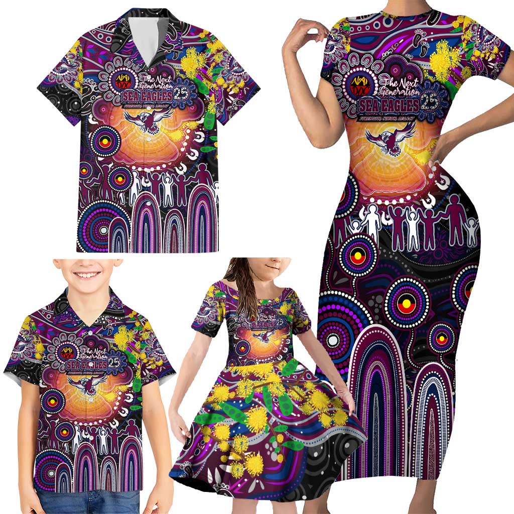 Personalised NAIDOC Week 2025 Sea Eagles Rugby Family Matching Short Sleeve Bodycon Dress and Hawaiian Shirt Aboriginal Dot Painting
