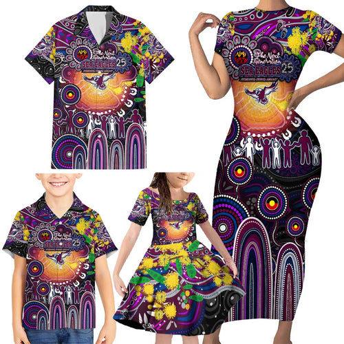 Personalised NAIDOC Week 2025 Sea Eagles Rugby Family Matching Short Sleeve Bodycon Dress and Hawaiian Shirt Aboriginal Dot Painting
