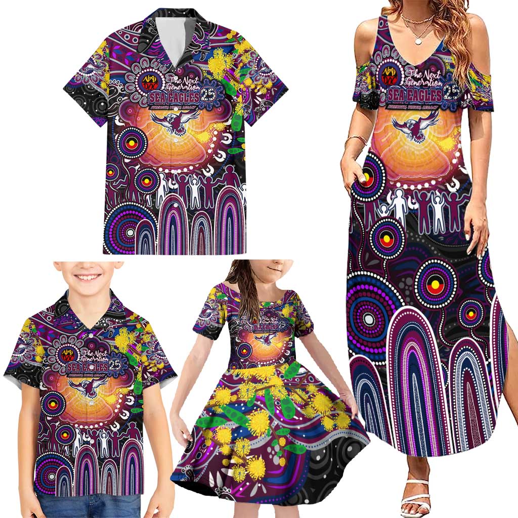 Personalised NAIDOC Week 2025 Sea Eagles Rugby Family Matching Summer Maxi Dress and Hawaiian Shirt Aboriginal Dot Painting