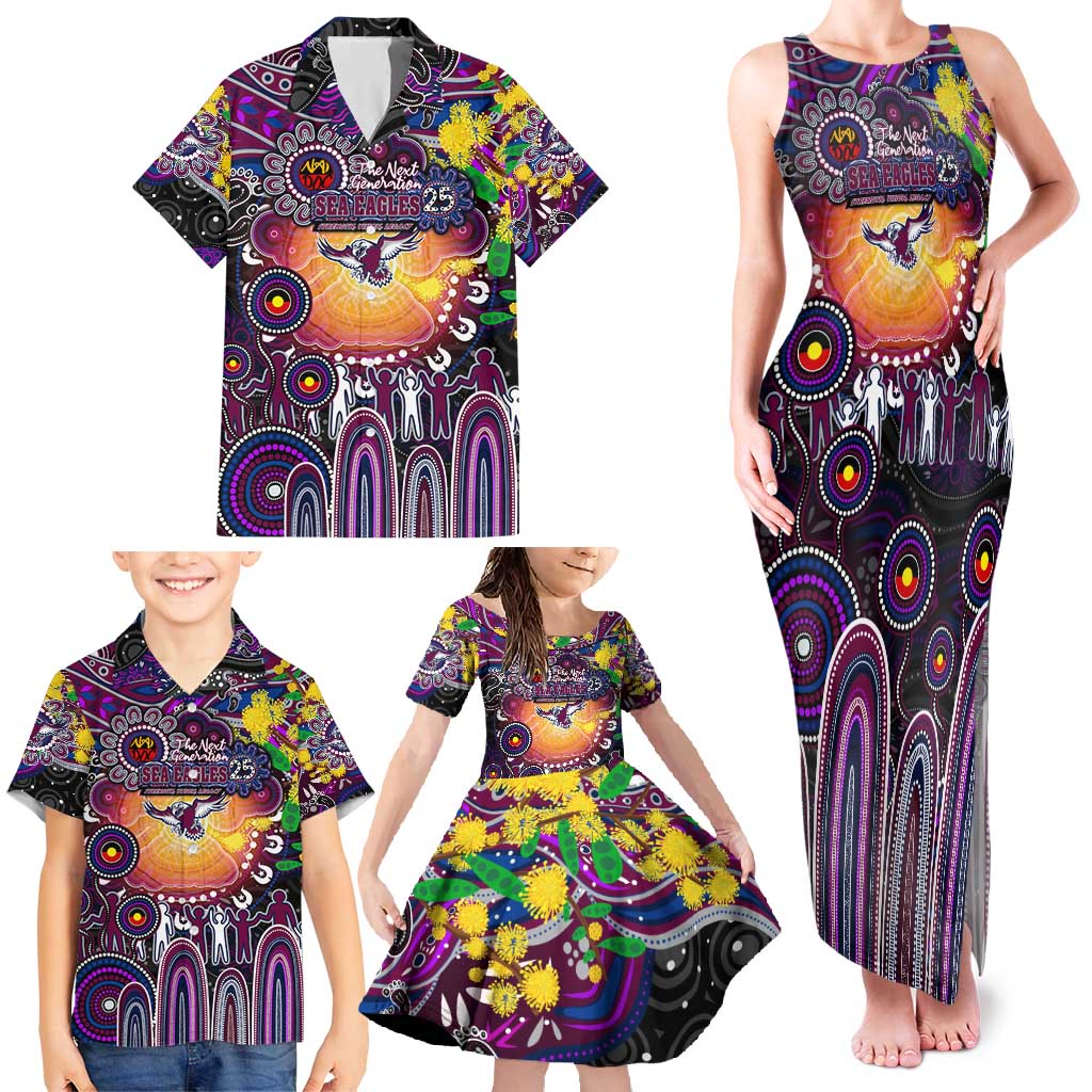 Personalised NAIDOC Week 2025 Sea Eagles Rugby Family Matching Tank Maxi Dress and Hawaiian Shirt Aboriginal Dot Painting