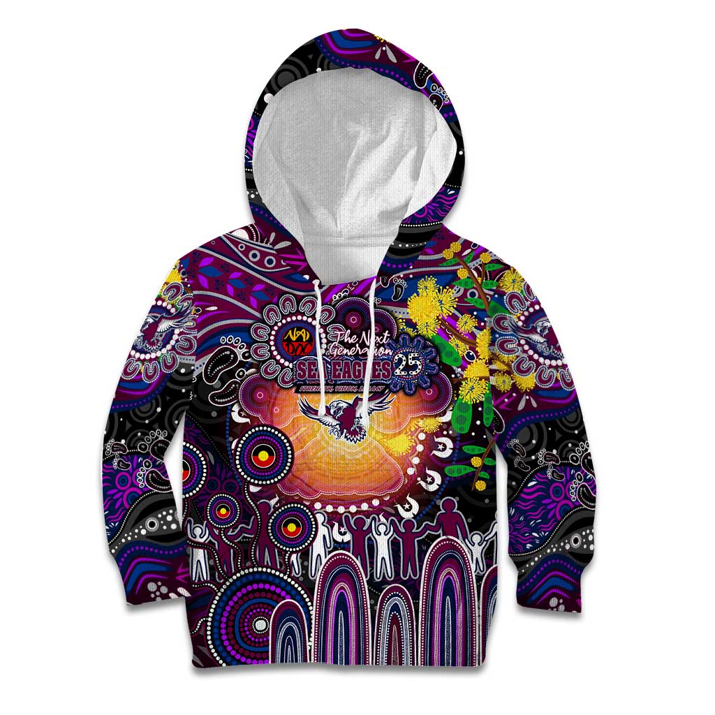 Personalised NAIDOC Week 2025 Sea Eagles Rugby Kid Hoodie Aboriginal Dot Painting