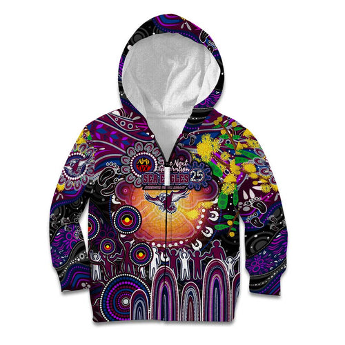 Personalised NAIDOC Week 2025 Sea Eagles Rugby Kid Hoodie Aboriginal Dot Painting