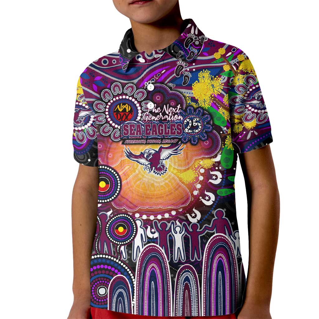 Personalised NAIDOC Week 2025 Sea Eagles Rugby Kid Polo Shirt Aboriginal Dot Painting