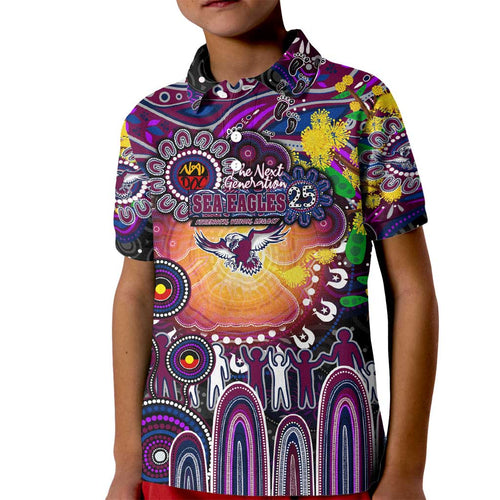 Personalised NAIDOC Week 2025 Sea Eagles Rugby Kid Polo Shirt Aboriginal Dot Painting