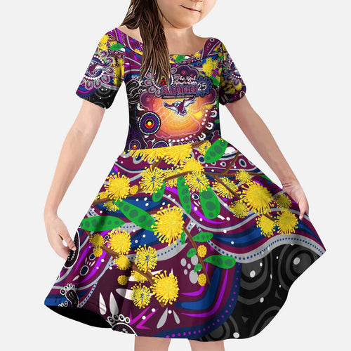 Personalised NAIDOC Week 2025 Sea Eagles Rugby Kid Short Sleeve Dress Aboriginal Dot Painting