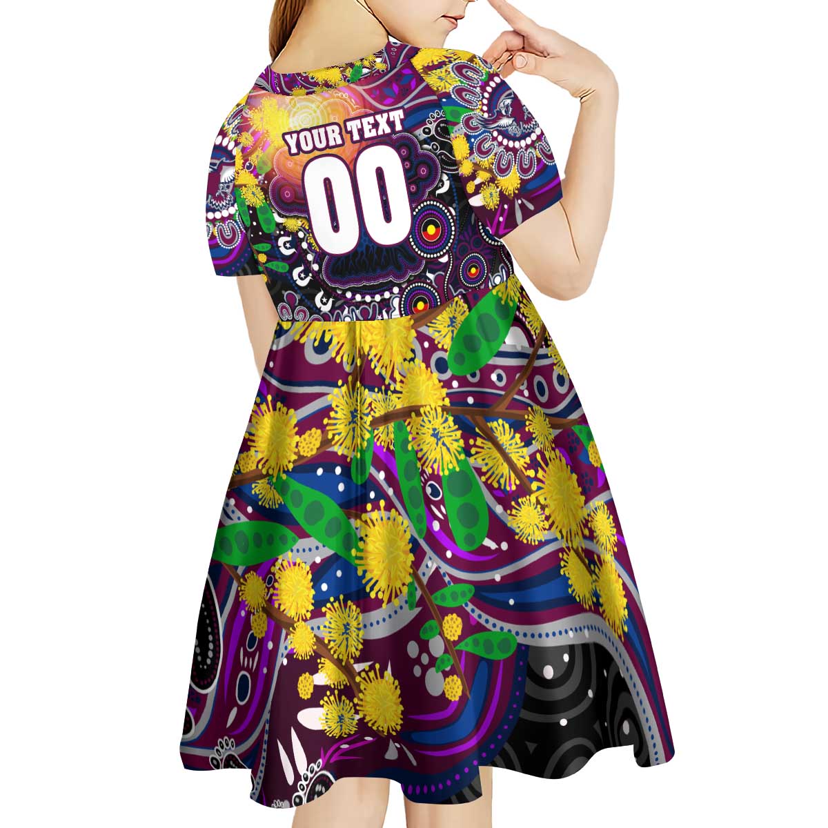 Personalised NAIDOC Week 2025 Sea Eagles Rugby Kid Short Sleeve Dress Aboriginal Dot Painting