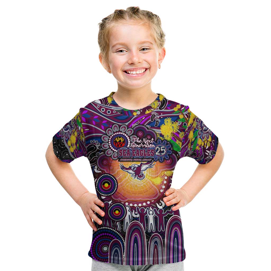Personalised NAIDOC Week 2025 Sea Eagles Rugby Kid T Shirt Aboriginal Dot Painting
