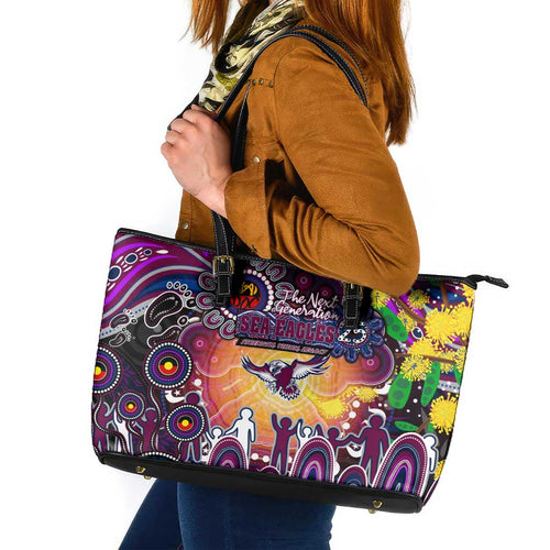 NAIDOC Week 2025 Sea Eagles Rugby Leather Tote Bag Aboriginal Dot Painting