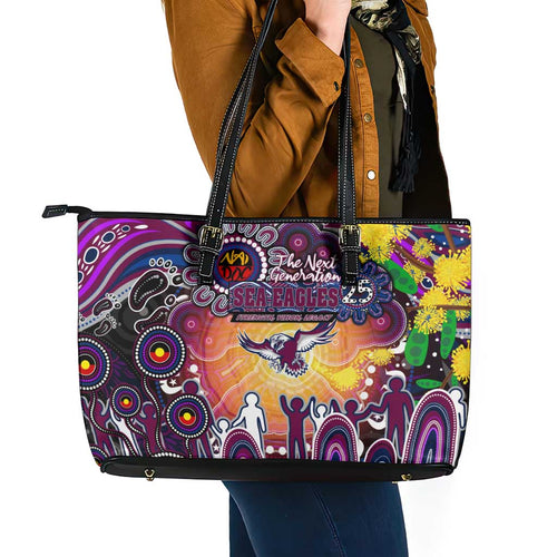 NAIDOC Week 2025 Sea Eagles Rugby Leather Tote Bag Aboriginal Dot Painting