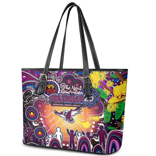 NAIDOC Week 2025 Sea Eagles Rugby Leather Tote Bag Aboriginal Dot Painting