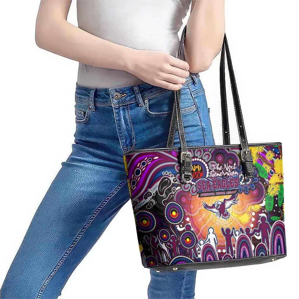 NAIDOC Week 2025 Sea Eagles Rugby Leather Tote Bag Aboriginal Dot Painting