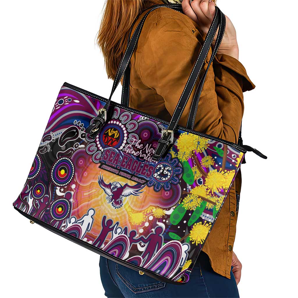 NAIDOC Week 2025 Sea Eagles Rugby Leather Tote Bag Aboriginal Dot Painting