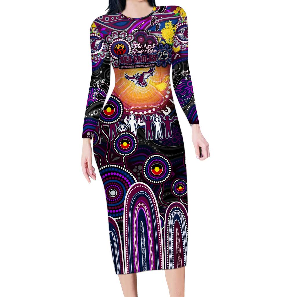 Personalised NAIDOC Week 2025 Sea Eagles Rugby Long Sleeve Bodycon Dress Aboriginal Dot Painting