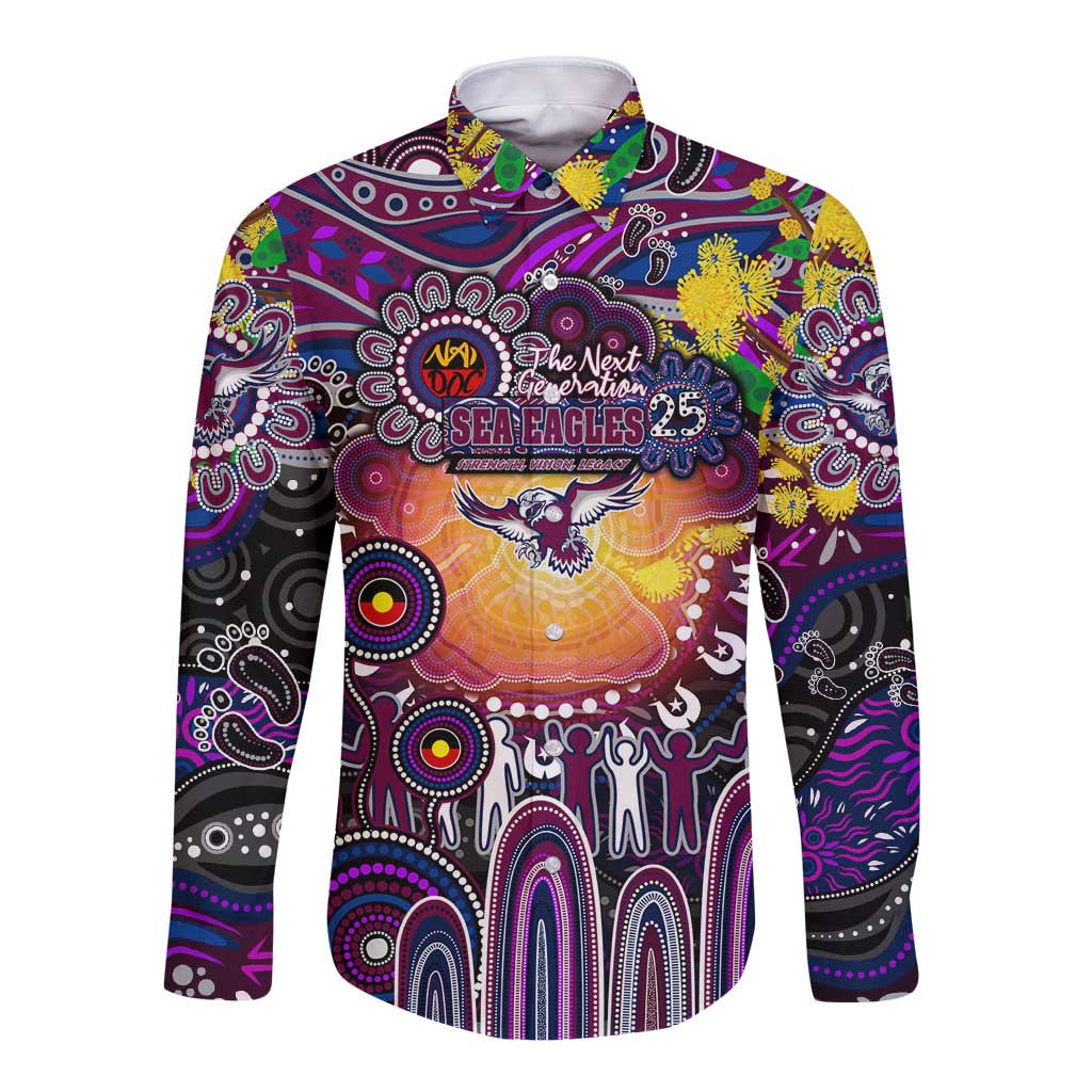 Personalised NAIDOC Week 2025 Sea Eagles Rugby Long Sleeve Button Shirt Aboriginal Dot Painting