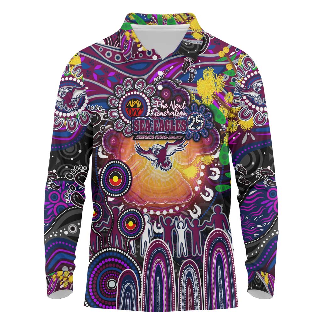 Personalised NAIDOC Week 2025 Sea Eagles Rugby Long Sleeve Polo Shirt Aboriginal Dot Painting