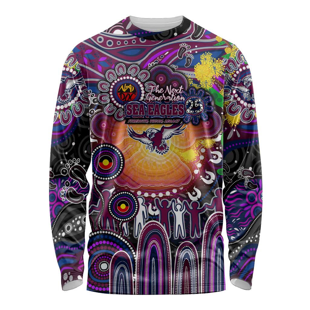 Personalised NAIDOC Week 2025 Sea Eagles Rugby Long Sleeve Shirt Aboriginal Dot Painting