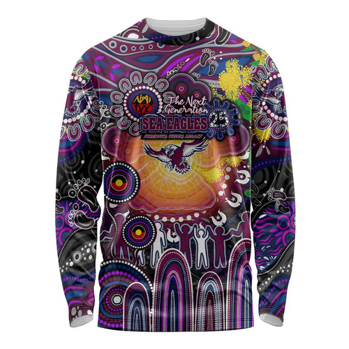 Personalised NAIDOC Week 2025 Sea Eagles Rugby Long Sleeve Shirt Aboriginal Dot Painting
