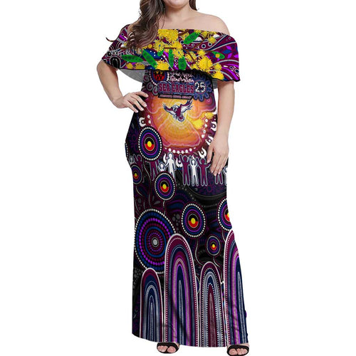 Personalised NAIDOC Week 2025 Sea Eagles Rugby Off Shoulder Maxi Dress Aboriginal Dot Painting