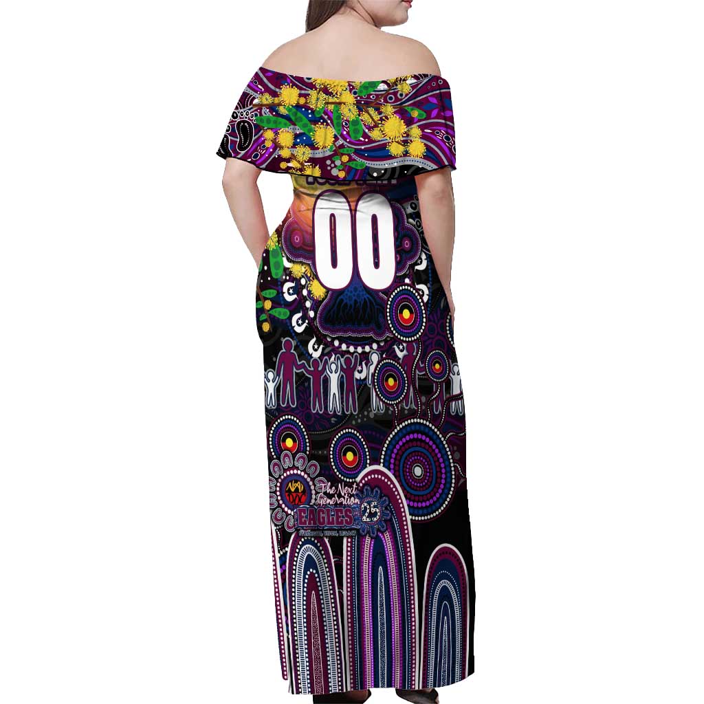 Personalised NAIDOC Week 2025 Sea Eagles Rugby Off Shoulder Maxi Dress Aboriginal Dot Painting