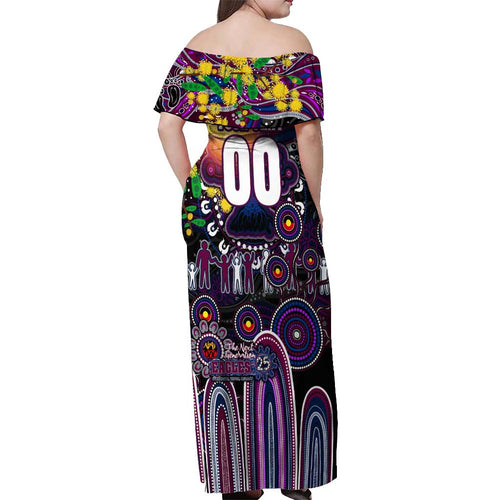 Personalised NAIDOC Week 2025 Sea Eagles Rugby Off Shoulder Maxi Dress Aboriginal Dot Painting
