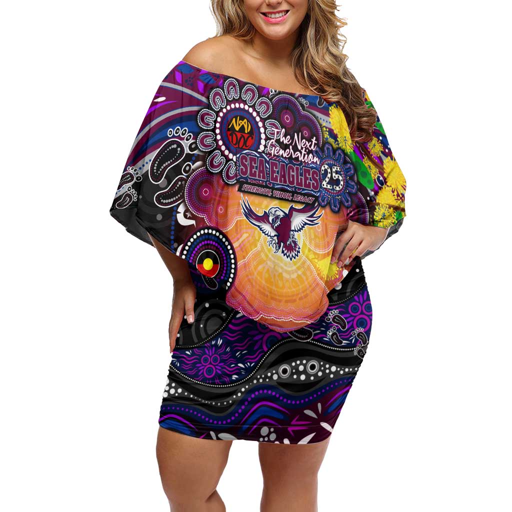Personalised NAIDOC Week 2025 Sea Eagles Rugby Off Shoulder Short Dress Aboriginal Dot Painting
