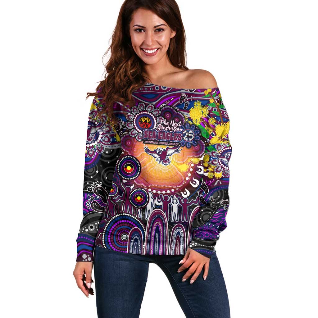 Personalised NAIDOC Week 2025 Sea Eagles Rugby Off Shoulder Sweater Aboriginal Dot Painting