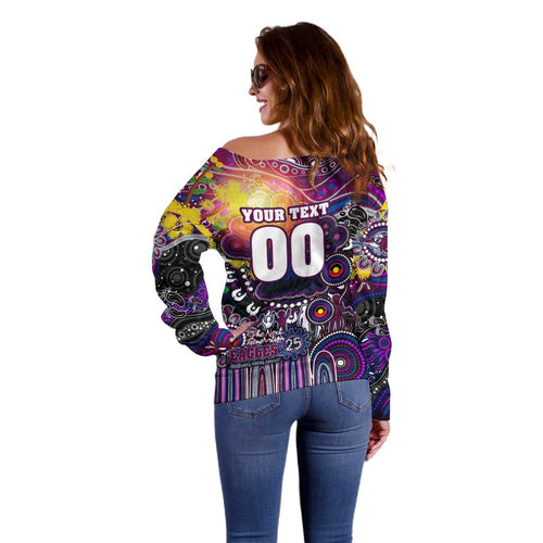 Personalised NAIDOC Week 2025 Sea Eagles Rugby Off Shoulder Sweater Aboriginal Dot Painting