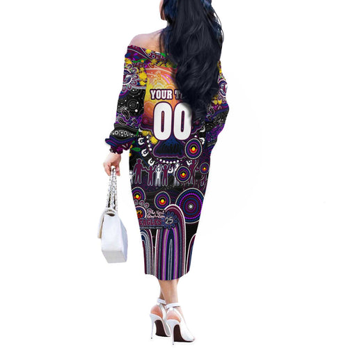Personalised NAIDOC Week 2025 Sea Eagles Rugby Off The Shoulder Long Sleeve Dress Aboriginal Dot Painting