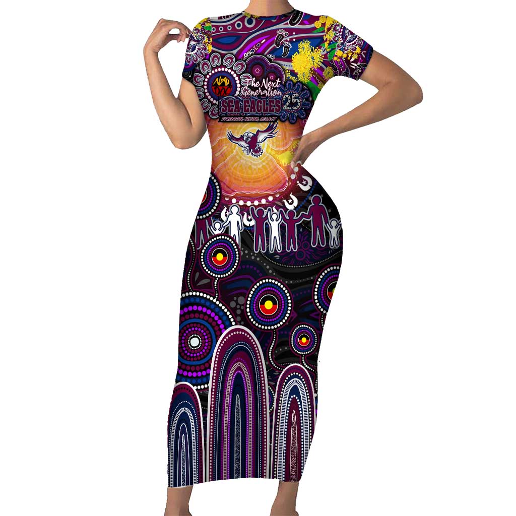 Personalised NAIDOC Week 2025 Sea Eagles Rugby Short Sleeve Bodycon Dress Aboriginal Dot Painting
