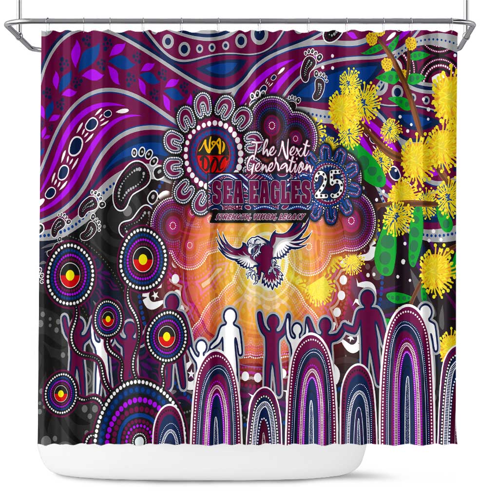 NAIDOC Week 2025 Sea Eagles Rugby Shower Curtain Aboriginal Dot Painting