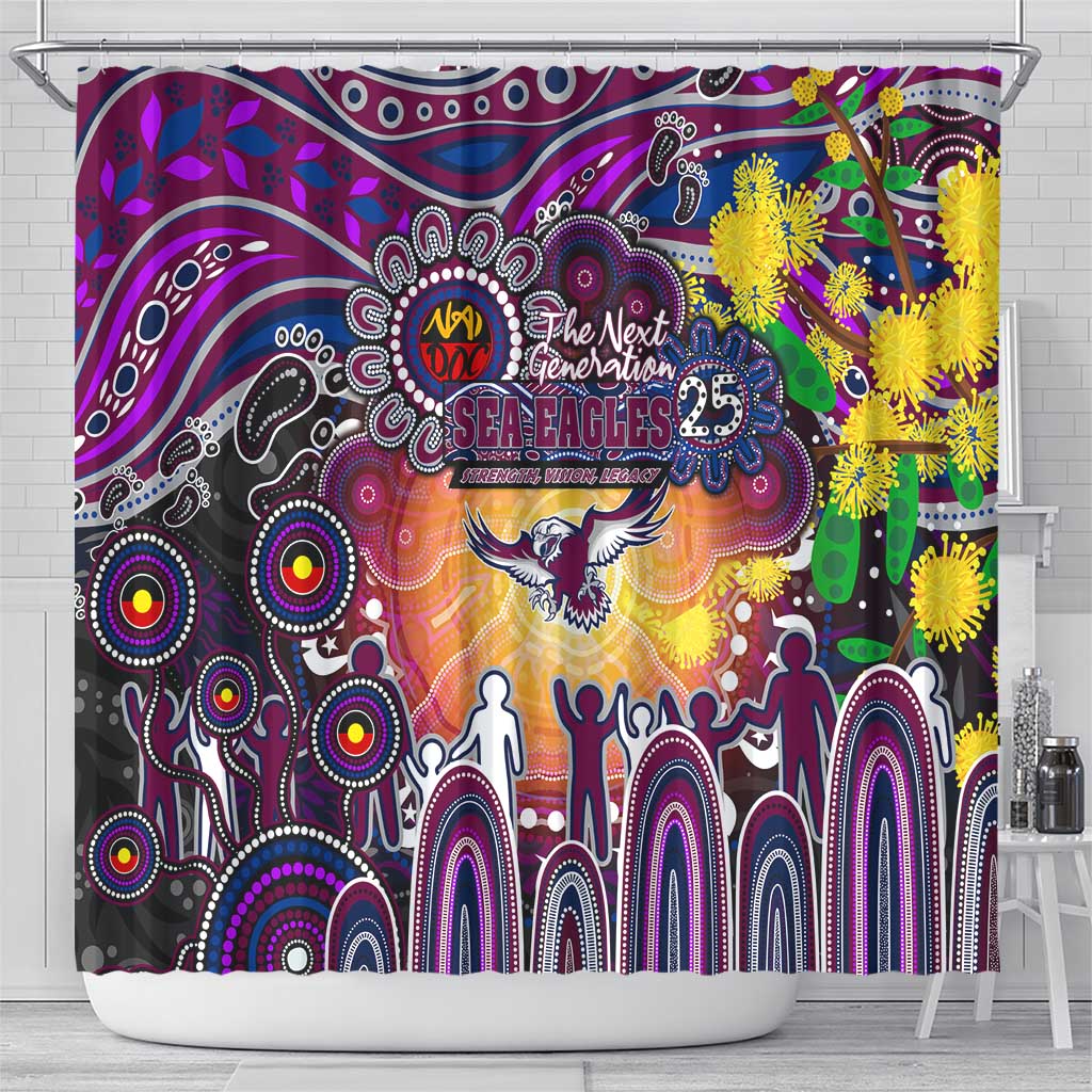 NAIDOC Week 2025 Sea Eagles Rugby Shower Curtain Aboriginal Dot Painting