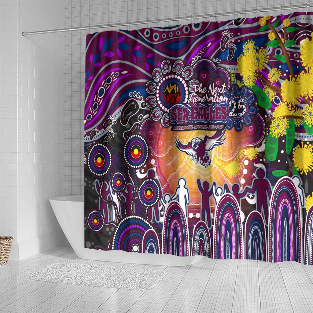 NAIDOC Week 2025 Sea Eagles Rugby Shower Curtain Aboriginal Dot Painting
