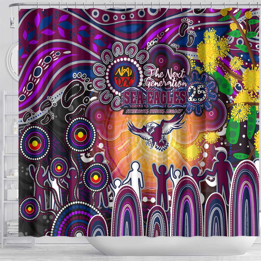 NAIDOC Week 2025 Sea Eagles Rugby Shower Curtain Aboriginal Dot Painting