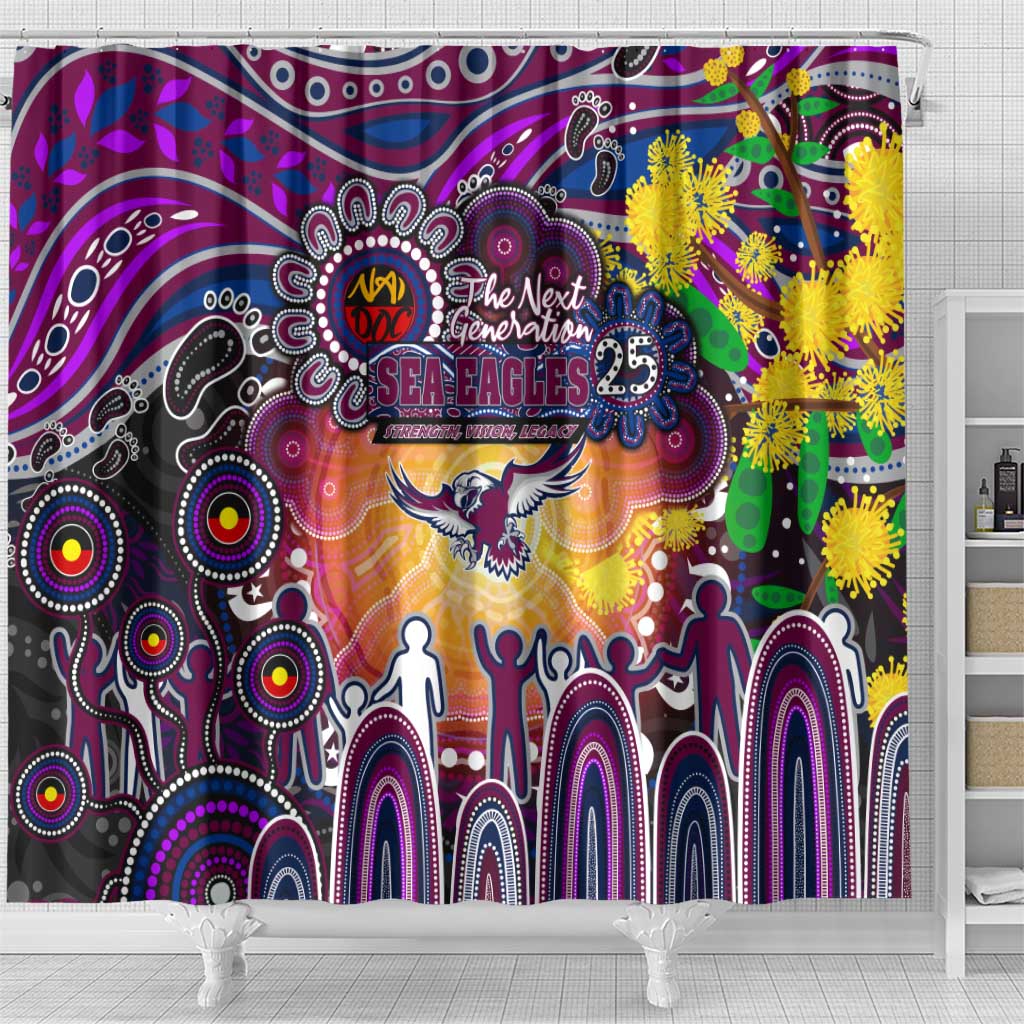 NAIDOC Week 2025 Sea Eagles Rugby Shower Curtain Aboriginal Dot Painting