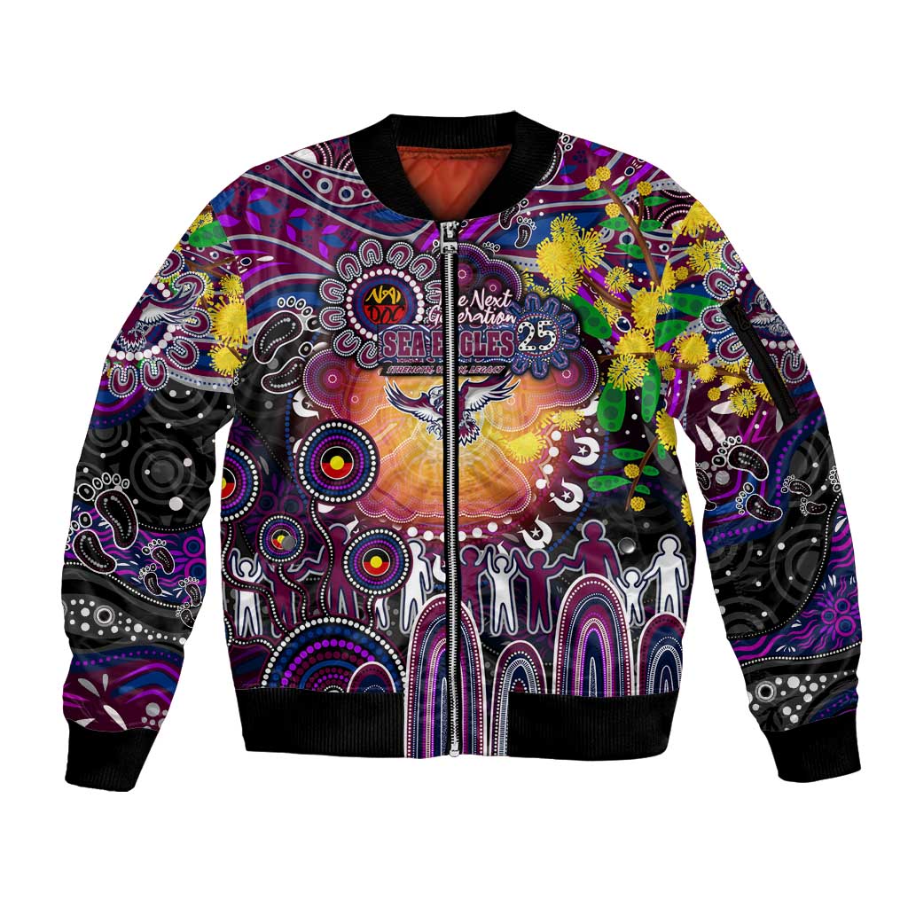 Personalised NAIDOC Week 2025 Sea Eagles Rugby Sleeve Zip Bomber Jacket Aboriginal Dot Painting