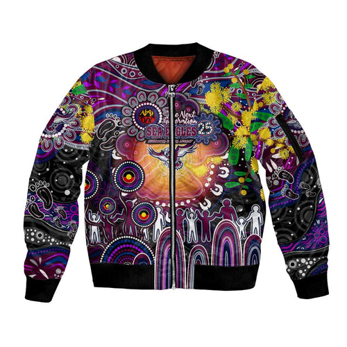 Personalised NAIDOC Week 2025 Sea Eagles Rugby Sleeve Zip Bomber Jacket Aboriginal Dot Painting
