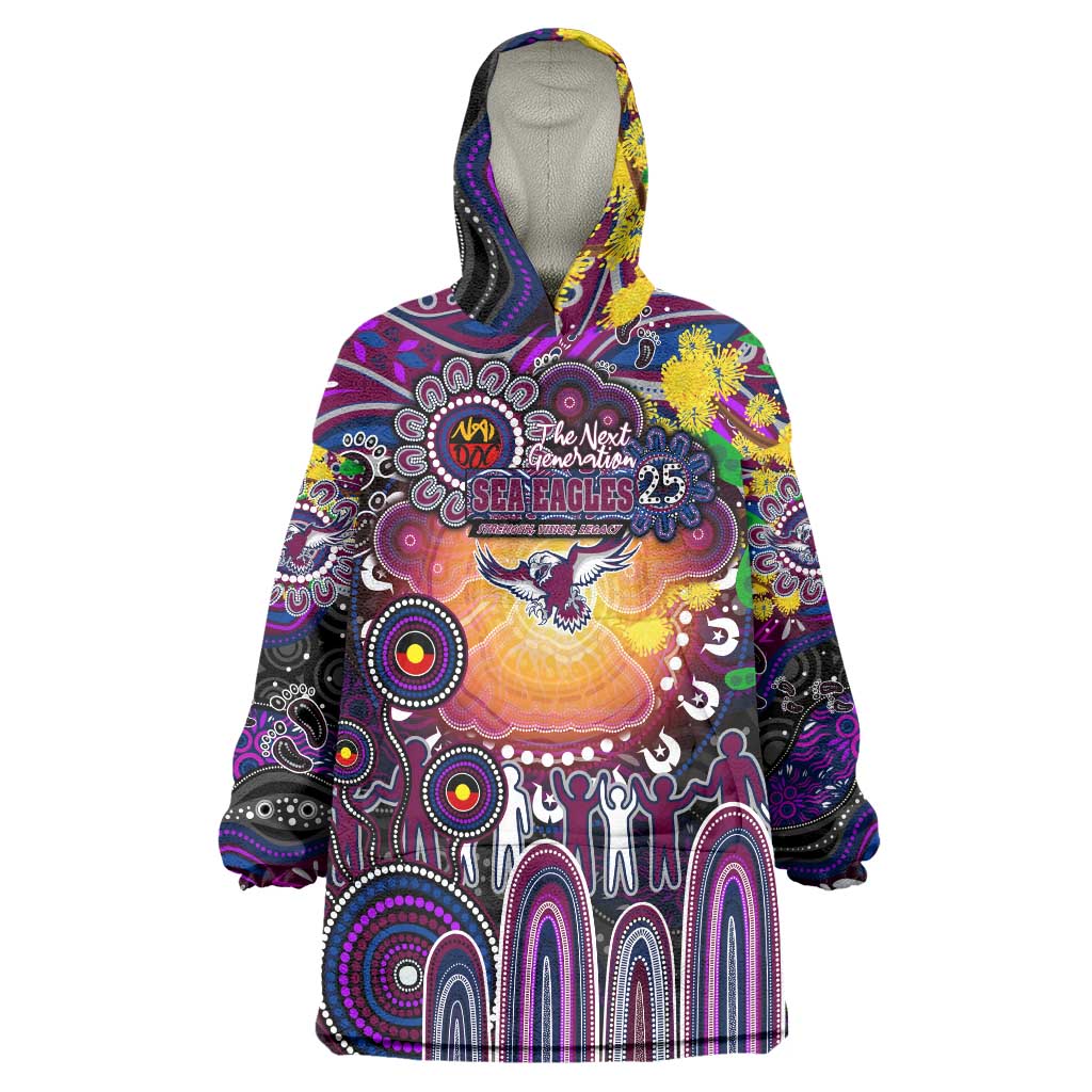 Personalised NAIDOC Week 2025 Sea Eagles Rugby Wearable Blanket Hoodie Aboriginal Dot Painting