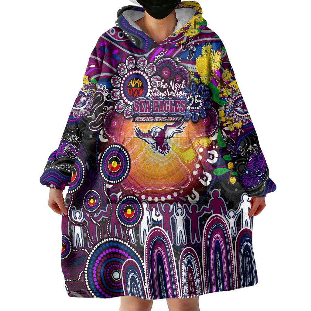 Personalised NAIDOC Week 2025 Sea Eagles Rugby Wearable Blanket Hoodie Aboriginal Dot Painting