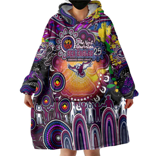 Personalised NAIDOC Week 2025 Sea Eagles Rugby Wearable Blanket Hoodie Aboriginal Dot Painting