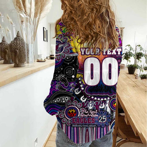 Personalised NAIDOC Week 2025 Sea Eagles Rugby Women Casual Shirt Aboriginal Dot Painting