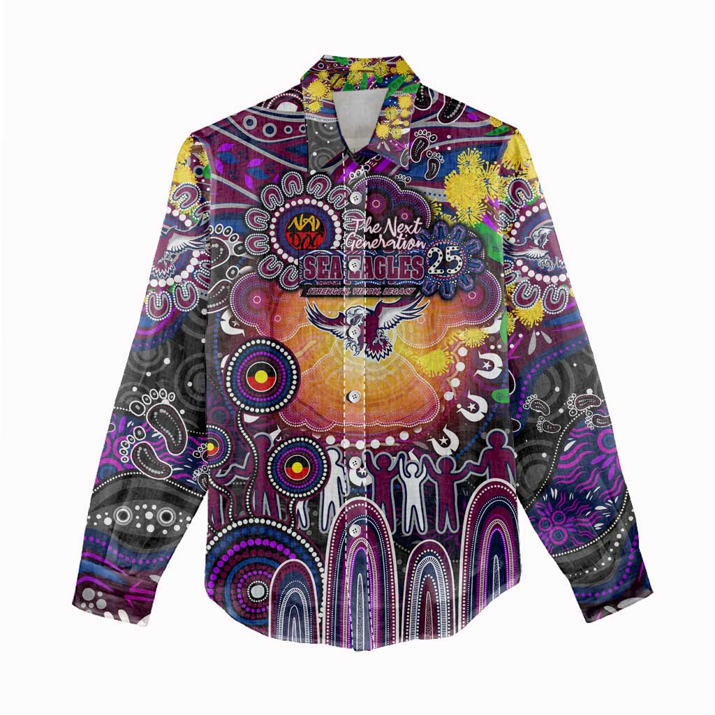 Personalised NAIDOC Week 2025 Sea Eagles Rugby Women Casual Shirt Aboriginal Dot Painting