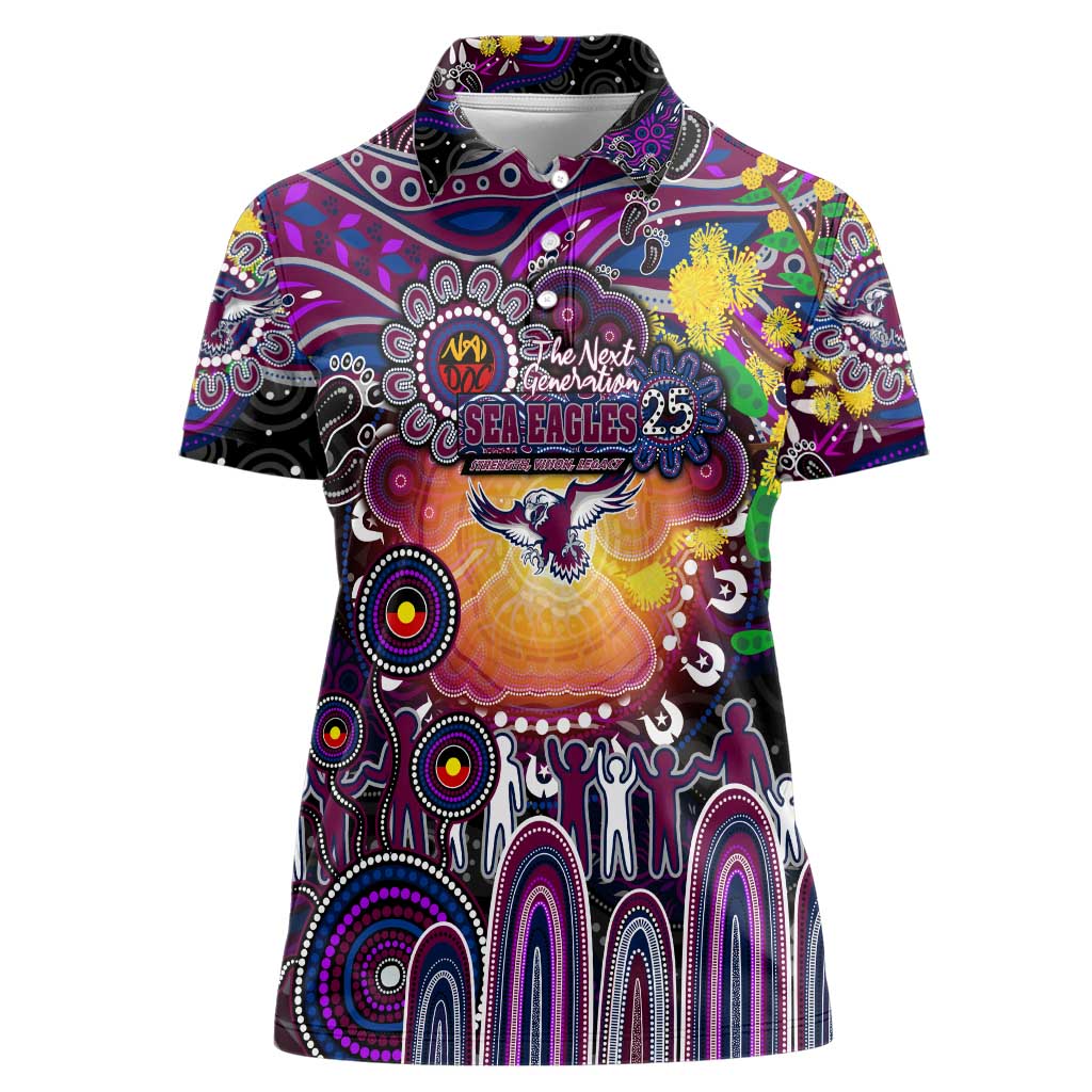 Personalised NAIDOC Week 2025 Sea Eagles Rugby Women Polo Shirt Aboriginal Dot Painting