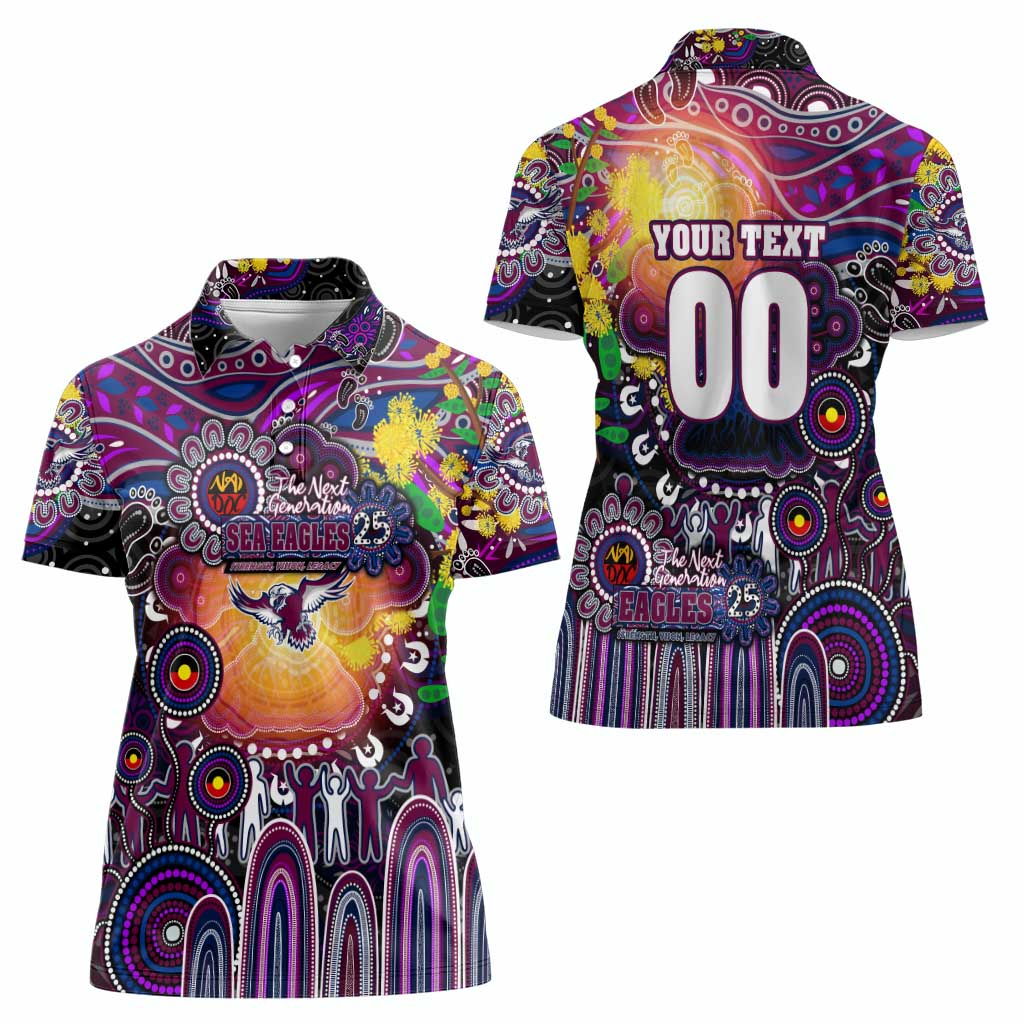 Personalised NAIDOC Week 2025 Sea Eagles Rugby Women Polo Shirt Aboriginal Dot Painting