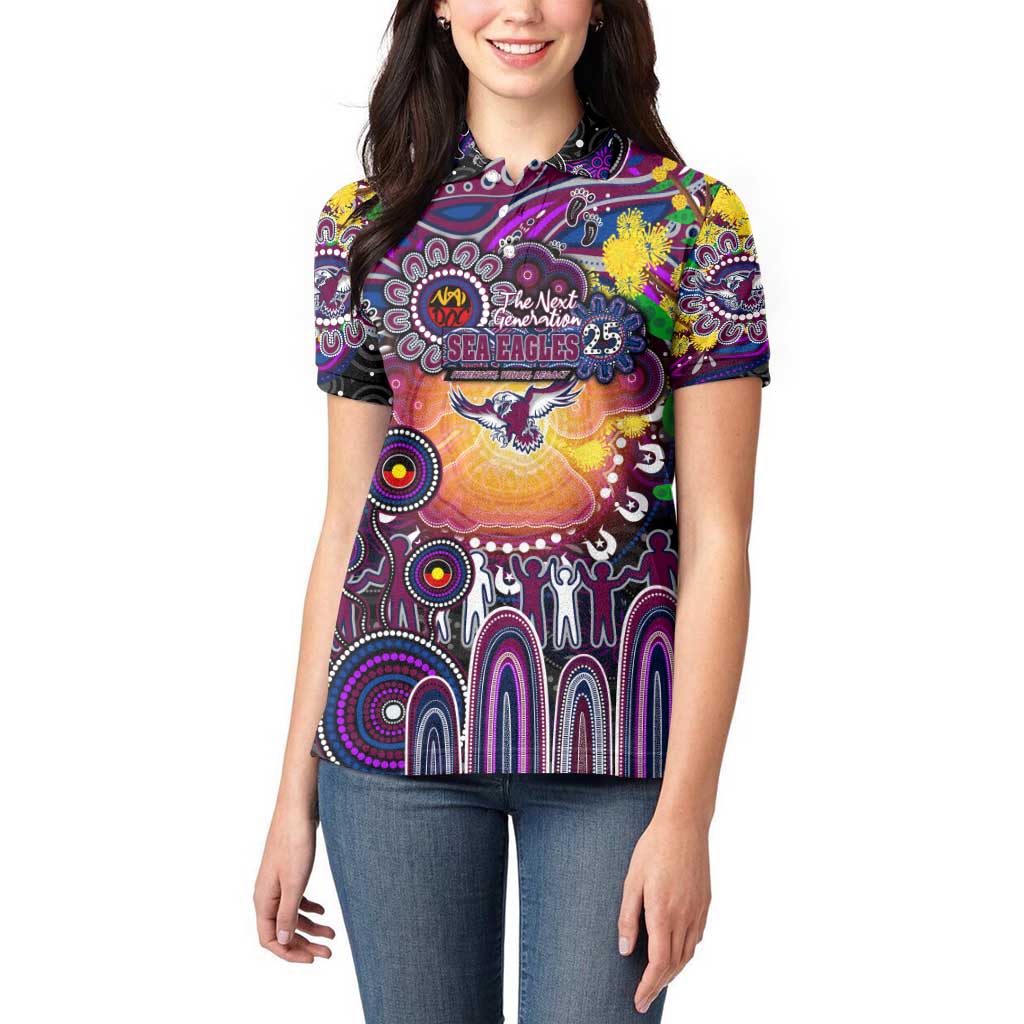 Personalised NAIDOC Week 2025 Sea Eagles Rugby Women Polo Shirt Aboriginal Dot Painting