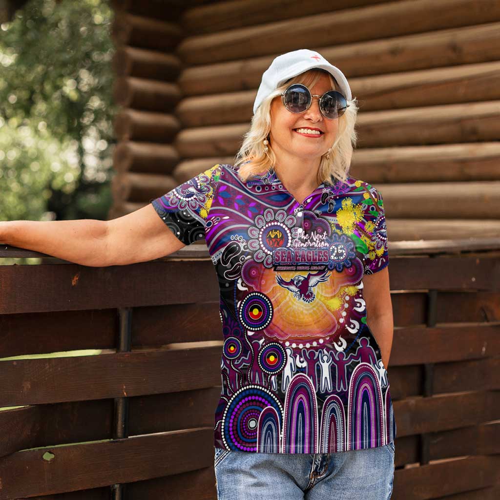 Personalised NAIDOC Week 2025 Sea Eagles Rugby Women Polo Shirt Aboriginal Dot Painting