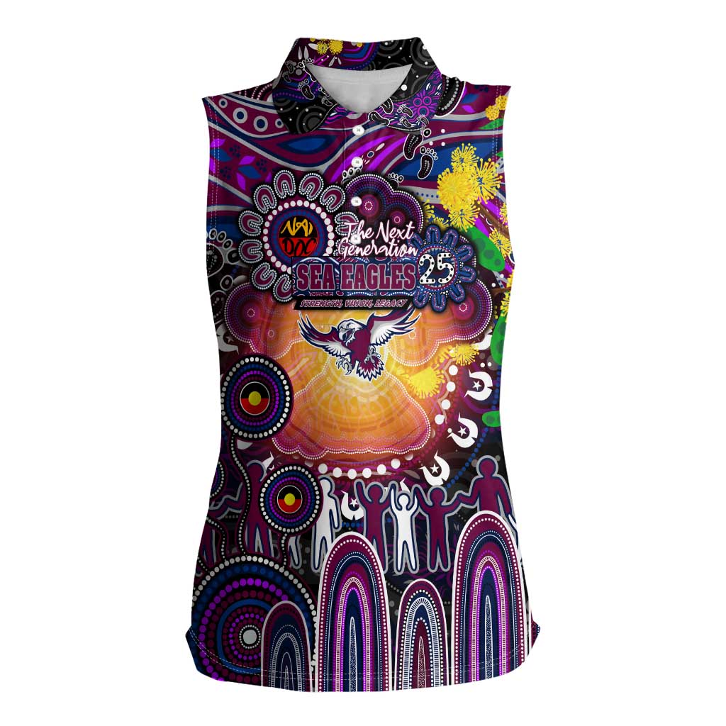 Personalised NAIDOC Week 2025 Sea Eagles Rugby Women Sleeveless Polo Shirt Aboriginal Dot Painting