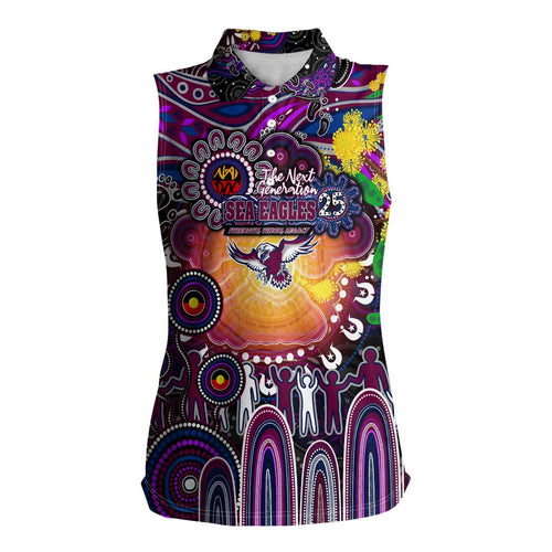 Personalised NAIDOC Week 2025 Sea Eagles Rugby Women Sleeveless Polo Shirt Aboriginal Dot Painting